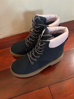 Navy and Light Pink Lace-Up Ankle Boots